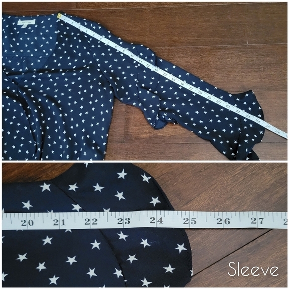 Max Studio blue star print ruffle sleeve crepe surplice blouse- size S - Picture 10 of 10